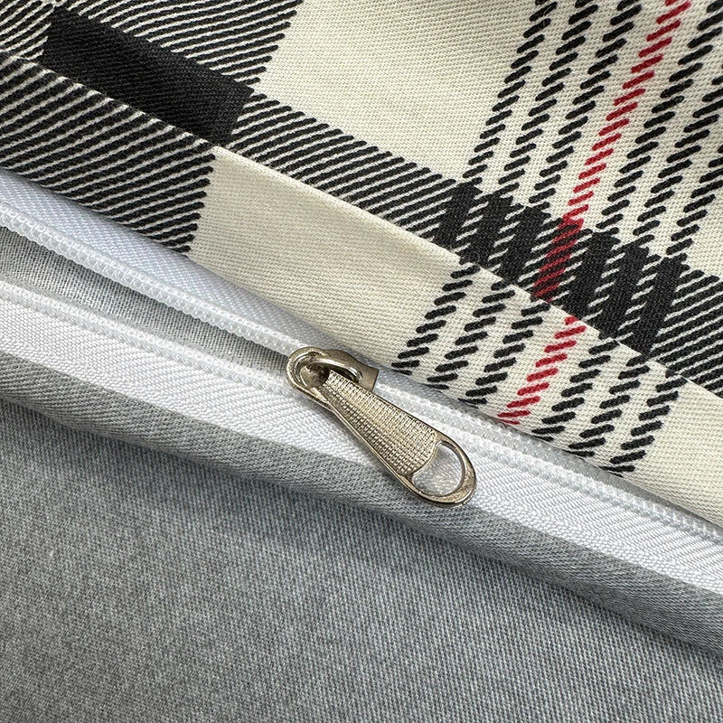 100% Cotton Plaid Style Duvet Cover Set with 2 Pillowcases - Soft & Breathable Bedding Set, Hypoallergenic, Easy Care