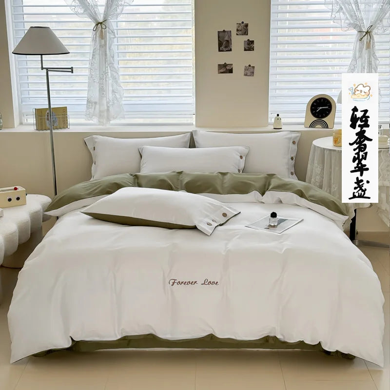 100% Cotton Plain Duvet Cover Set – 3pcs Bedding Set Queen King