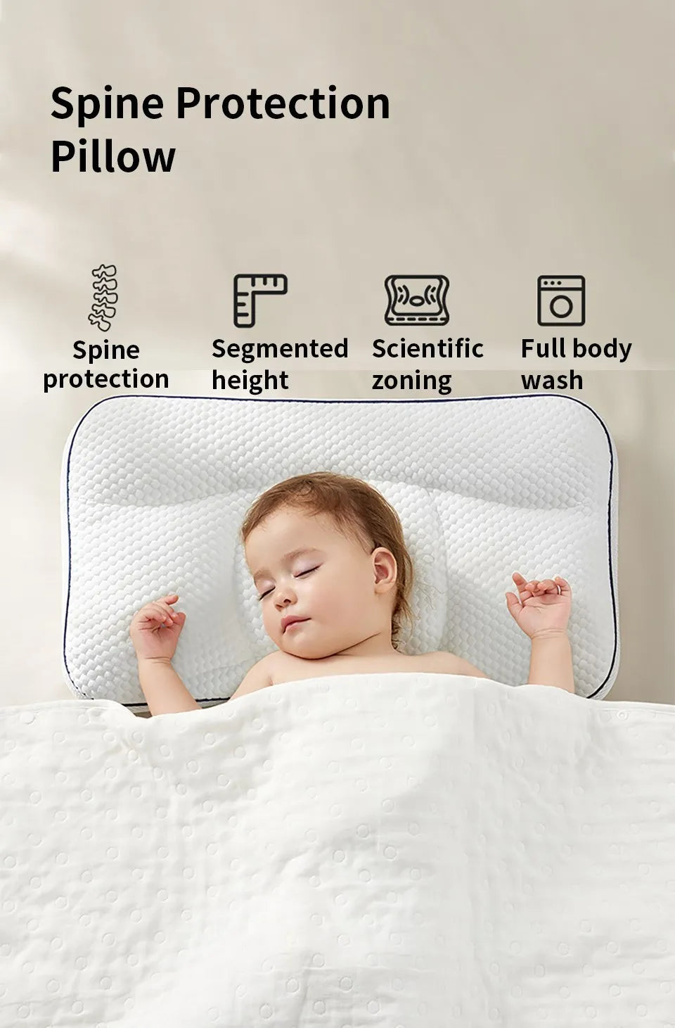 AIBEDILA Baby Neck Pillow 1–3 Years, Antibacterial Cotton Shaping Pillow, Massage Support, Breathable Cartoon Pillow