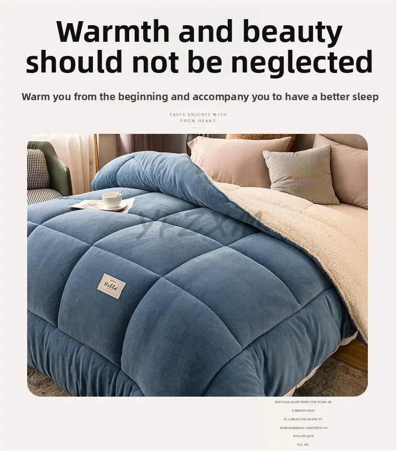 Thick Milk Fleece Winter Blanket – Ultra-Soft Artificial Lamb Cashmere Duvet & Weighted Comforter