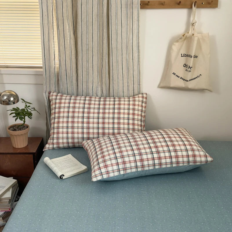 100% Cotton Plaid Style Duvet Cover Set with 2 Pillowcases - Soft & Breathable Bedding Set, Hypoallergenic, Easy Care