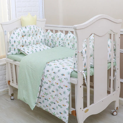 100% Cotton Crib Bed Linen Kit – Crown Design Baby Crib Bedding Set with Bumpers, Pillow, Quilt & Mattress Cover