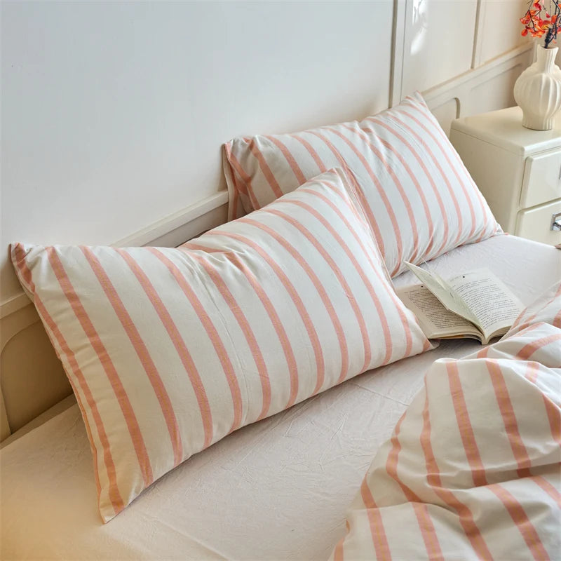 Luxury 100% Cotton Yarn Dyed Duvet Cover Set 3PCS Pre-Washed Stripe Bedding Set Soft Breathable
