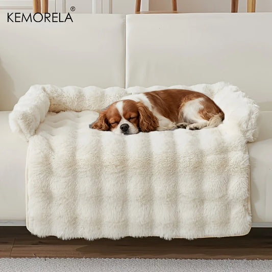 Warm Plush Dog Bed for Medium Dogs, Thickened Imitation Rabbit Fur Pet Mattress with Pillow, Anti-Slip Bottom