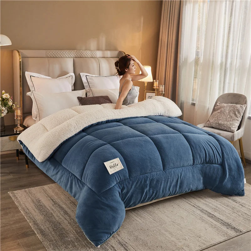 Thick Milk Fleece Winter Blanket – Ultra-Soft Artificial Lamb Cashmere Duvet & Weighted Comforter
