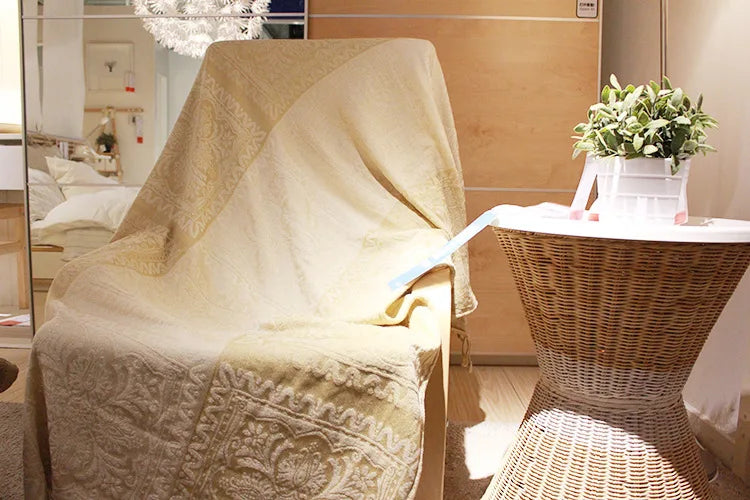 Mediterranean Bohemian Chenille Sofa Throw – Colorful Plaid Blanket with Tassels