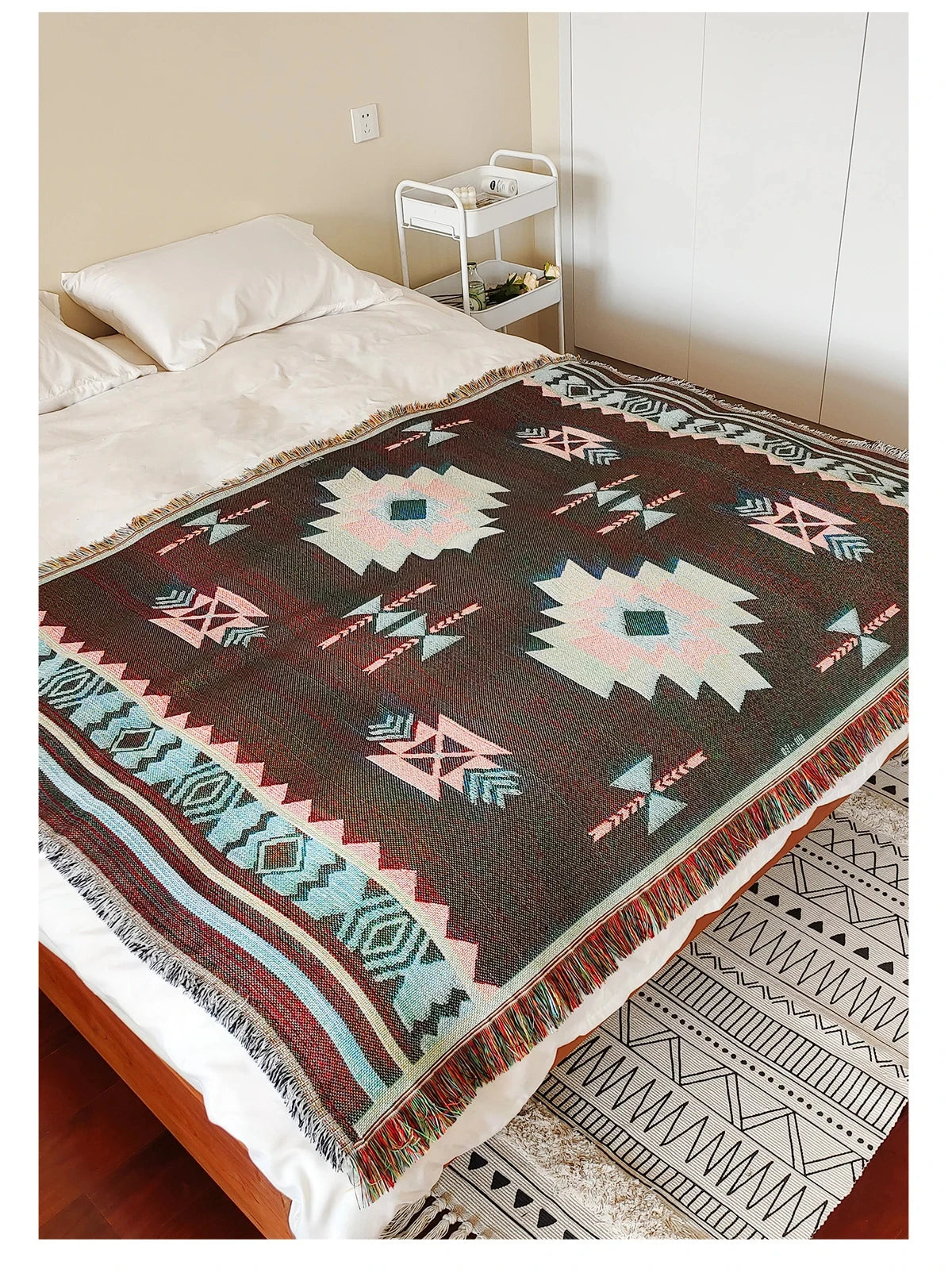 Bohemian Multi-Purpose Throw Blanket – Grid Pattern Sofa Throw, Bed Sheet, Home Decor & Outdoor Travel Blanket