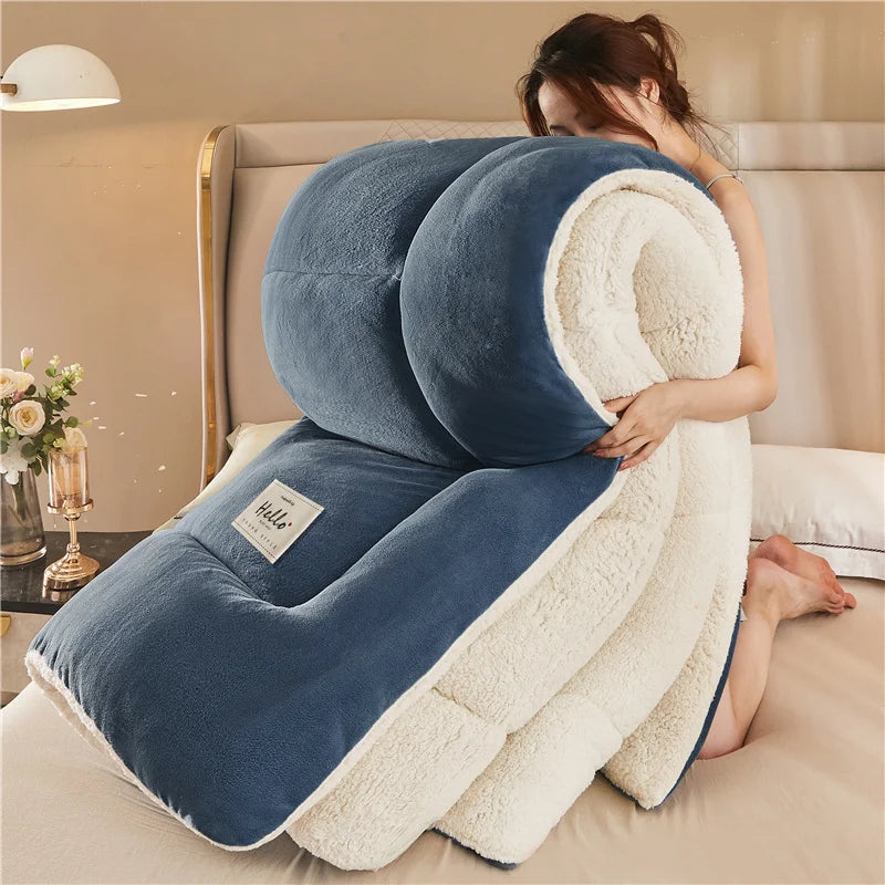 Thick Milk Fleece Winter Blanket – Ultra-Soft Artificial Lamb Cashmere Duvet & Weighted Comforter