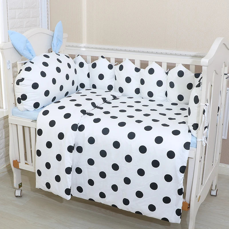 100% Cotton Crib Bed Linen Kit – Crown Design Baby Crib Bedding Set with Bumpers, Pillow, Quilt & Mattress Cover