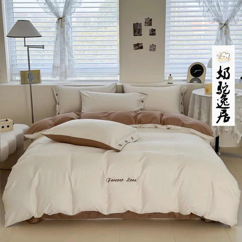 100% Cotton Plain Duvet Cover Set – 3pcs Bedding Set Queen King